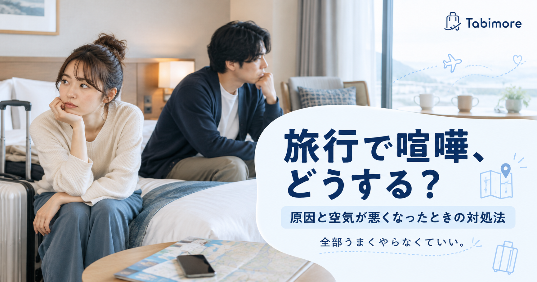 カップル旅行で喧嘩や気まずい空気になったときの対処法を考えるイメージ